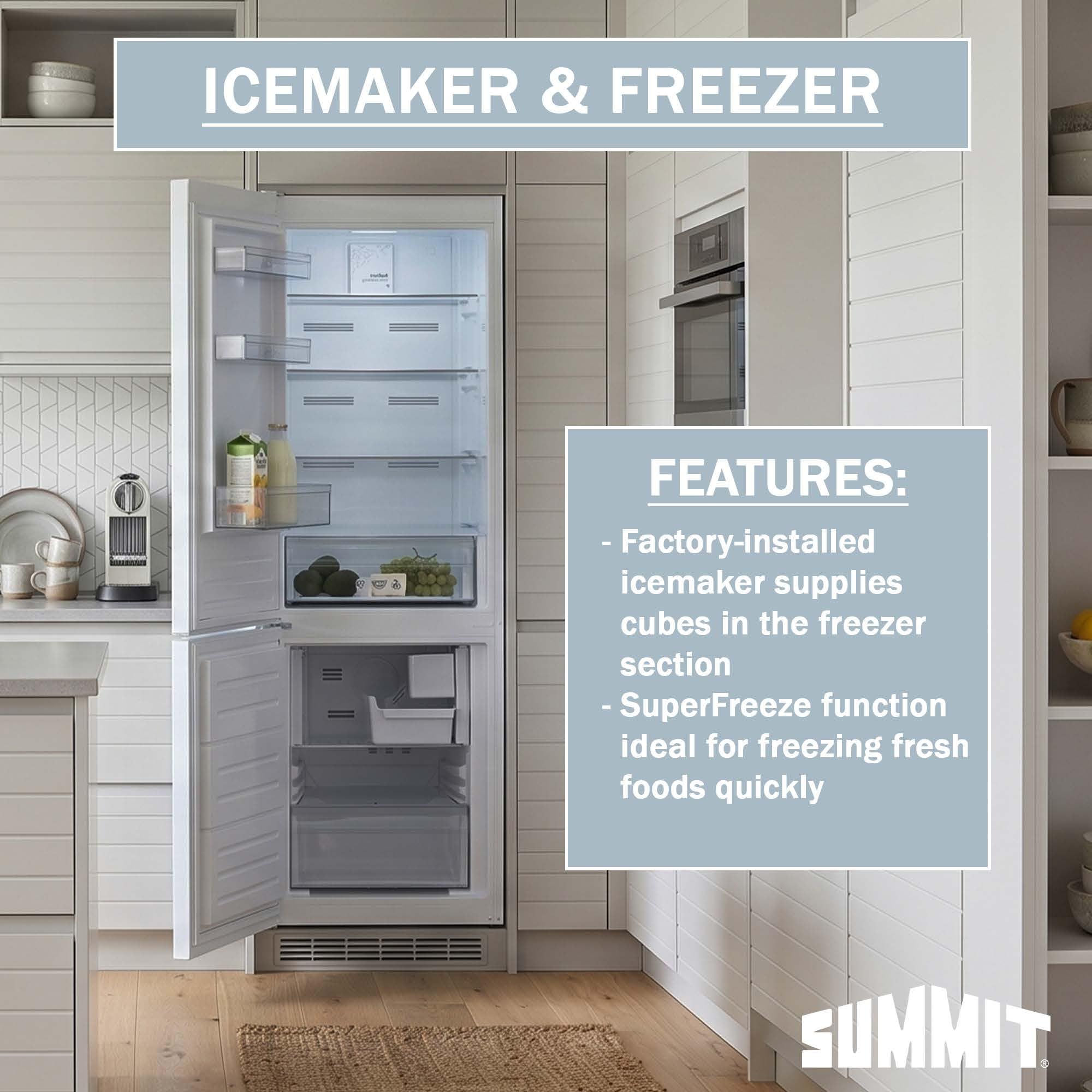 Summit 24" Bottom Freezer Refrigerator, Counter Depth Refrigerator- Freezer,With Ice Maker, White - Ffbf121wimlhd (Left Handed Door Swing) on Fridge.com - View 6