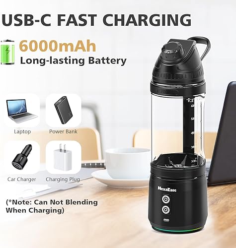 Miniatura 7 de Licuadora personal portátil para batidos, batidos de proteínas, bebidas congeladas, botella de licuadora de 24 onzas con boquilla para sorber, tapa