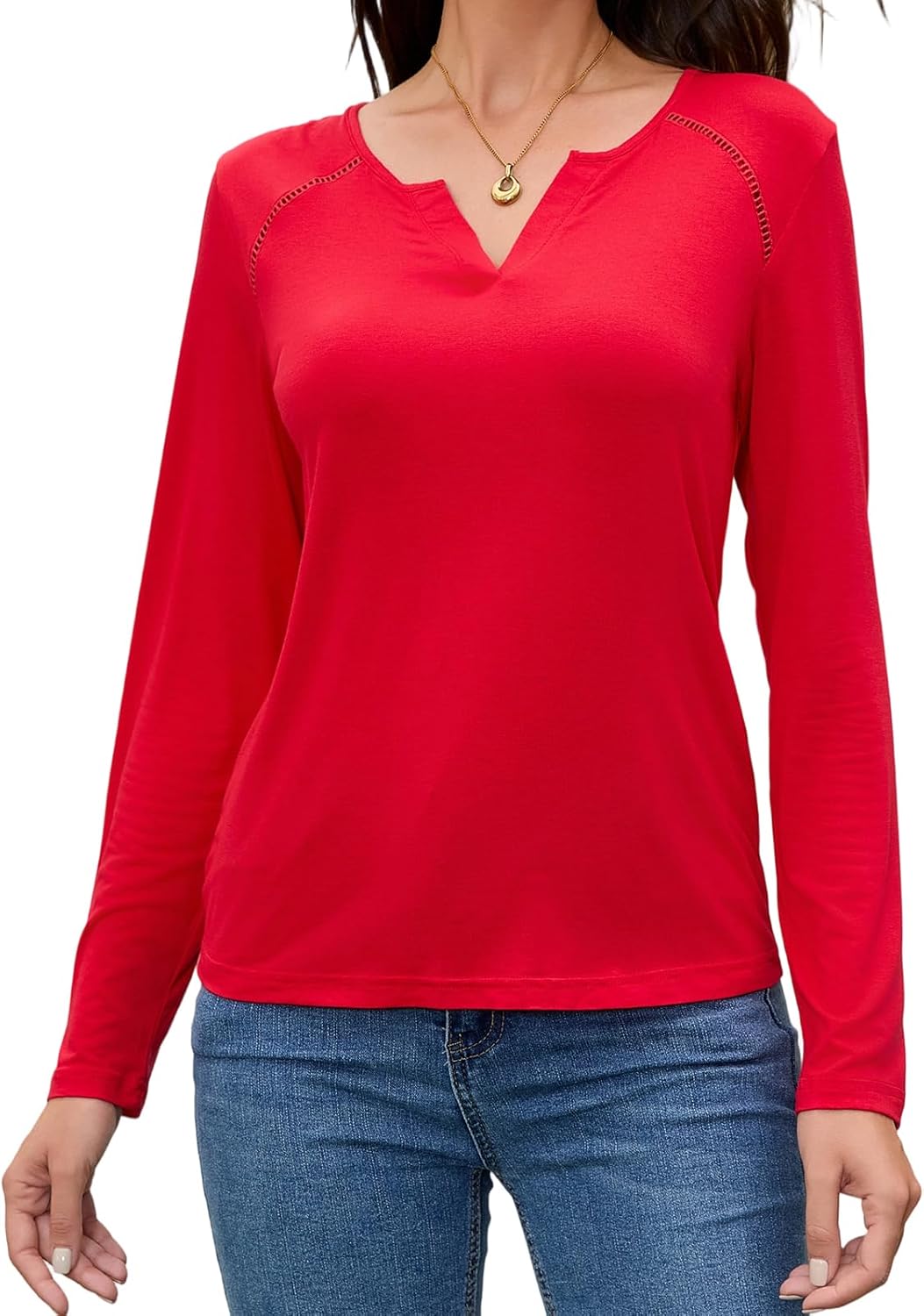 Womens Long Sleeve V Neck Shirts Womens Tops Dressy Casual Blouses Fit Pullover