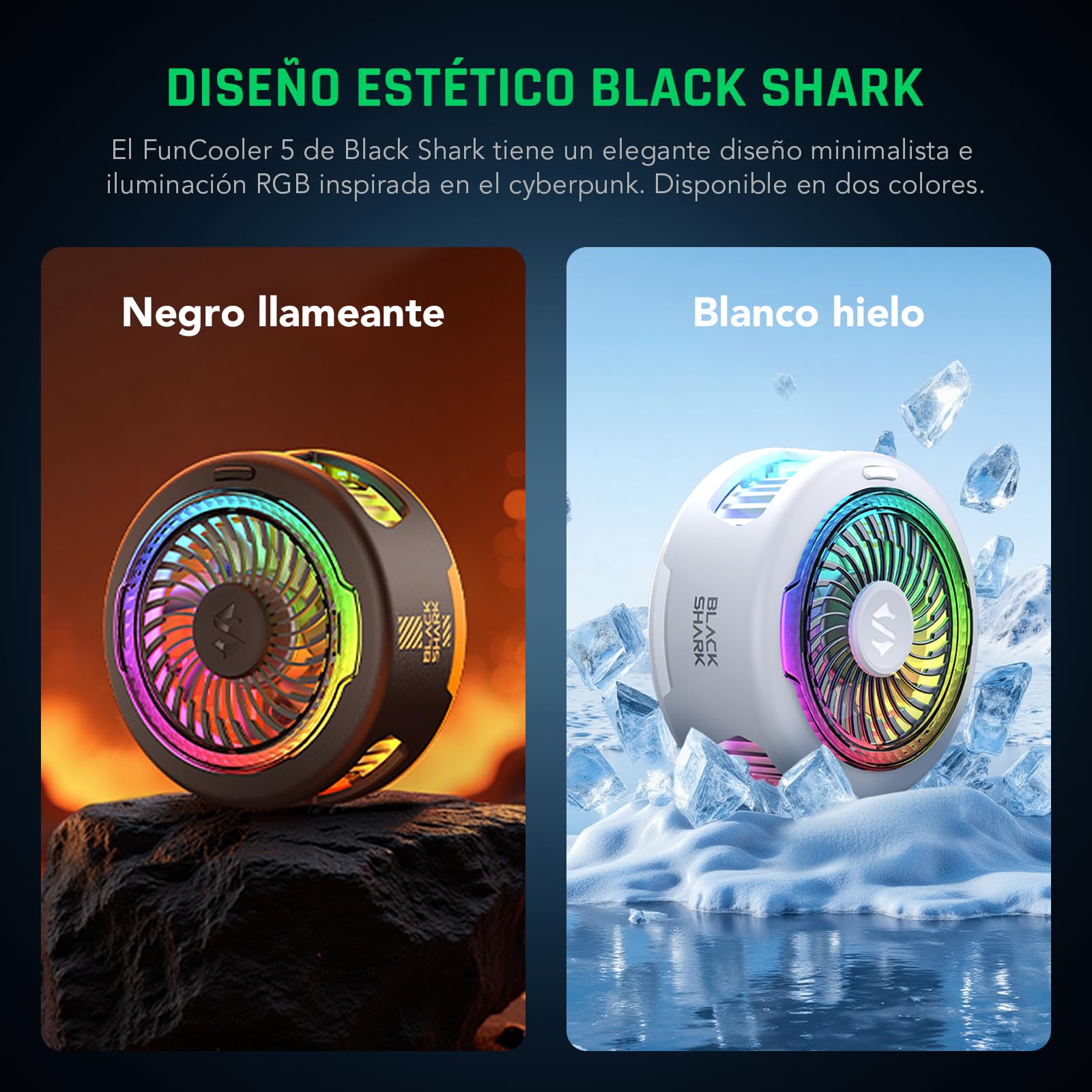 Black Shark FunCooler 5 Enfriador Magnético para Teléfonos Móviles para Juegos, Ventilador Portátil con luz RGB, Radiador para Teléfonos Móviles iPhone Magnetic Series/Android/tabletas/iPad (Blanco)