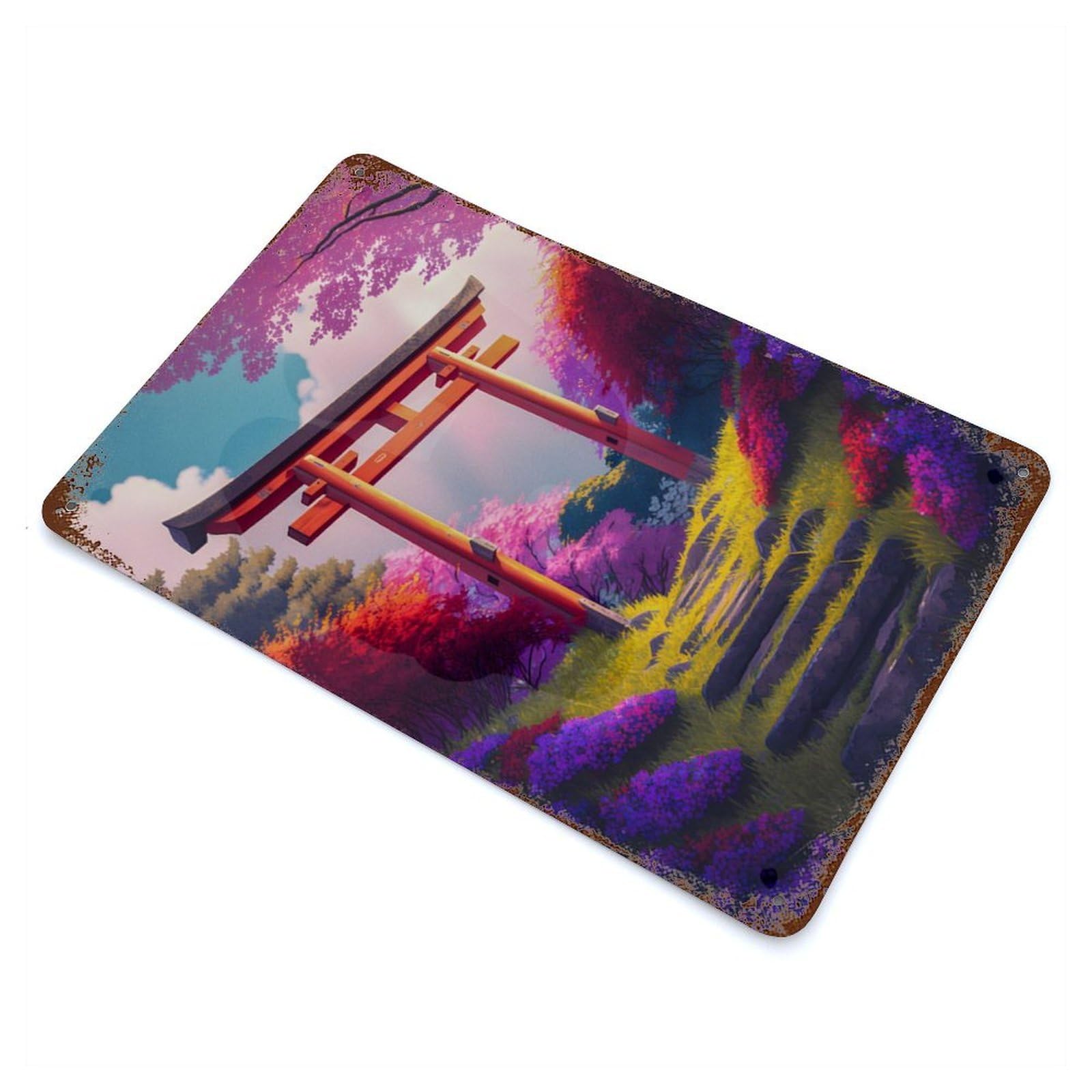 Colorfull Gardn Torii Gate Decorative Tin Sign 11.8"x7.9", Retro Wall Decor for Living Room, Hallway And Home Decor