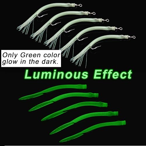 Miniatura 4 de Señuelos clásicos de tubo de bajo a rayas, 10 piezas de tubo de bacalao teaser de agua salada, tubo de pesca con gancho de acero inoxidable