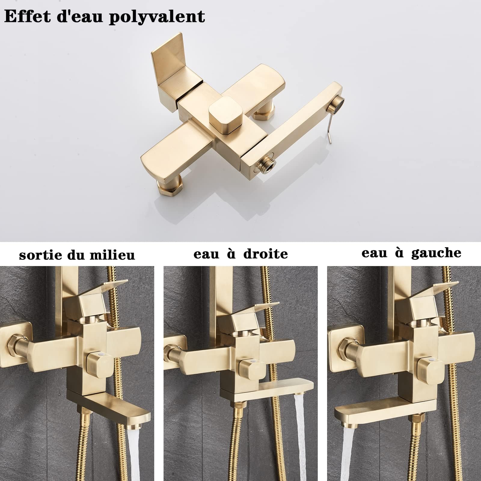 Colonne de Douche avec Mitigeur 3 Modes Ensemble de Douche Réglable en Hauteur Système Murale Douche Encastrable Brossée Doré