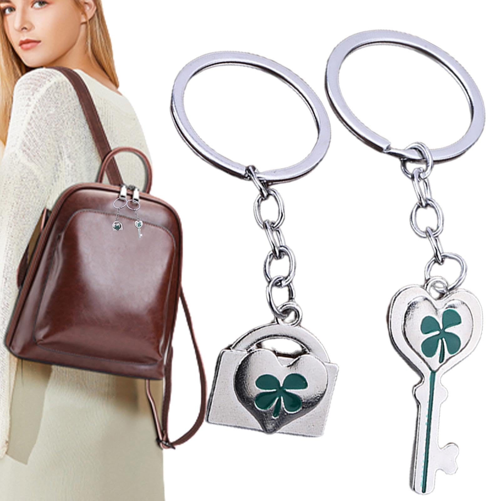 Set Regalo Portafortuna Quadrifoglio - Con Scatola, Portachiavi E Quadrifoglio Lavorato A Maglia, Per Amici E Colleghi