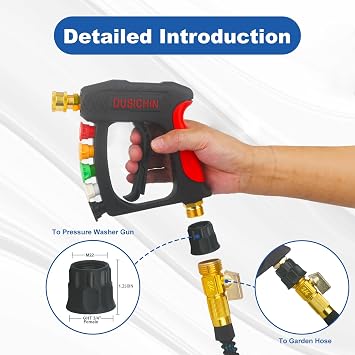 DUSICHIN Garden Hose Connector Pressure Washer Gun to Water Garden Hose Adapter, 3/4 INCHES GHT Male And Female to Power Washer Wand Handle M22 Female Fitting 3/4 GHT To M22 Joint DUS2623