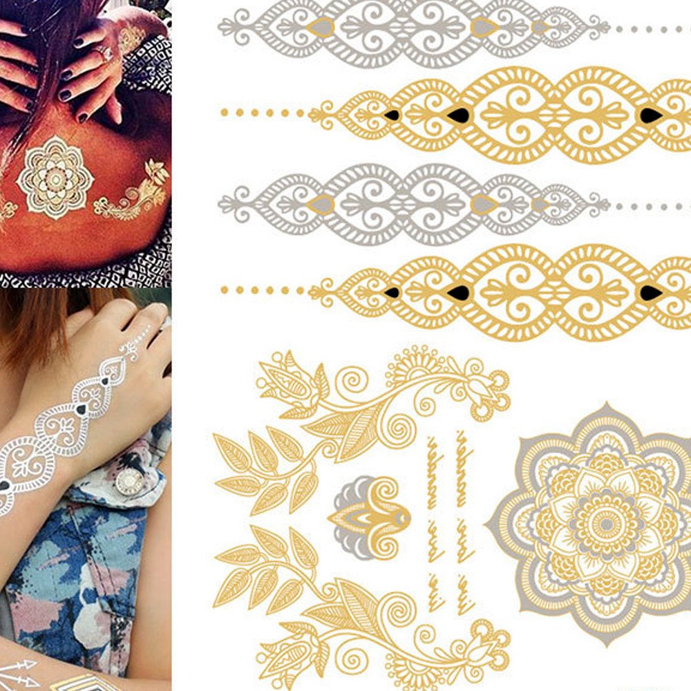 Buy Kashyk 1Pc Metallic Temporary Transfer Tattoos For Women Teens