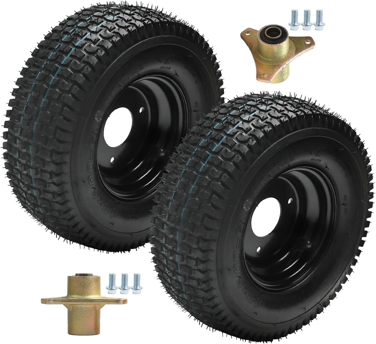 13x5.00-6 Tire and Rim Go Cart Wheel, 13x5-6" 13x5x6 Tubeless Tire 3 Stud Wheel Assembly, with Front Wheel Hubs & Steering Knuckles – Fits Quad, UTV, Golf Cart, Lawn Mower, Snow Blower, 4 Wheeler