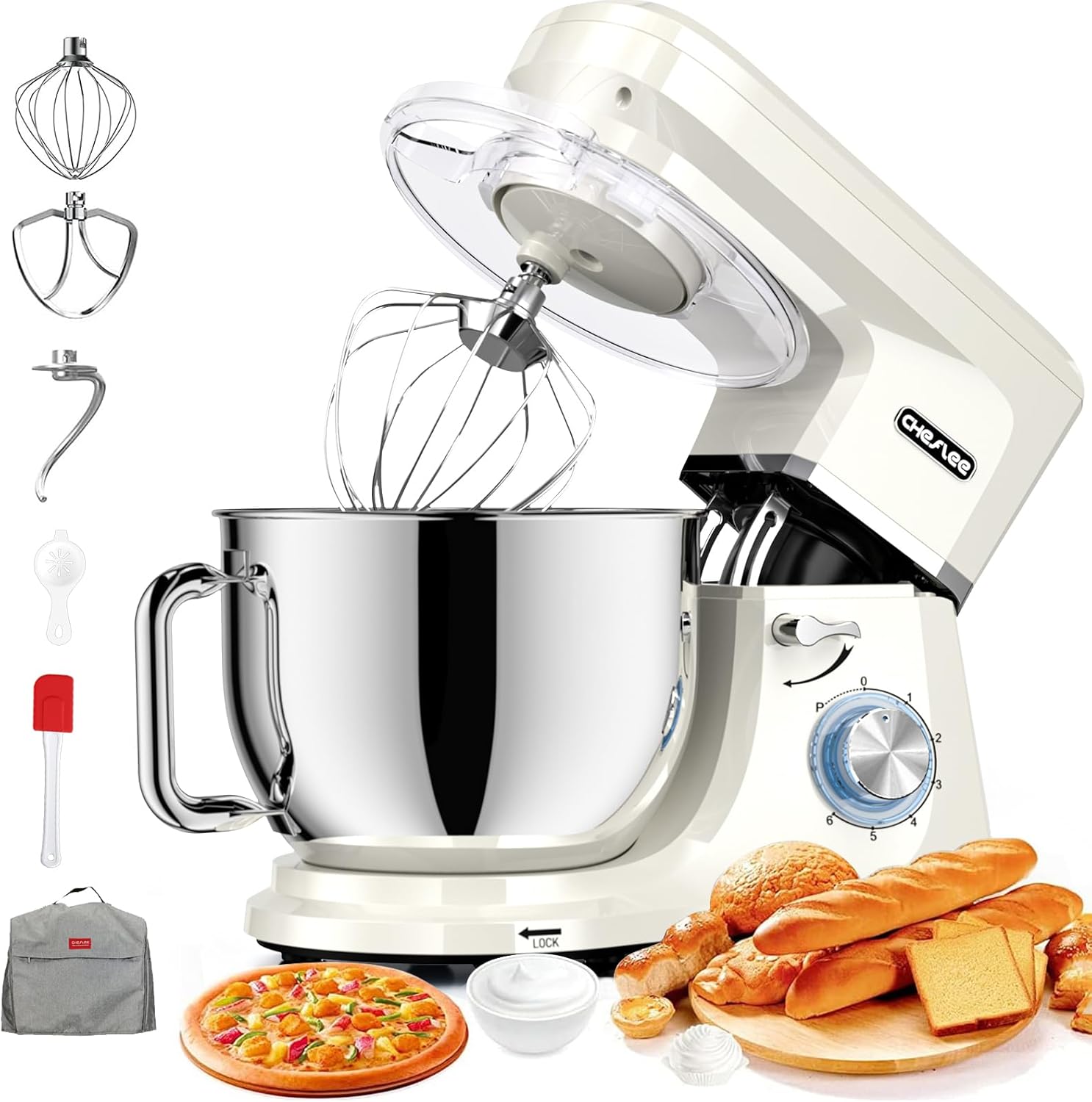 CHeflee Impastatrice Planetaria 2000W Impastatrice Professionale 8 L Ciotola in Acciaio inox,6 Velocità,Ad Coperchio Antipolvere con,Sbattitore,Frusta,Gancio Per,Alta Potenza Multifunzione Mixer ﻿