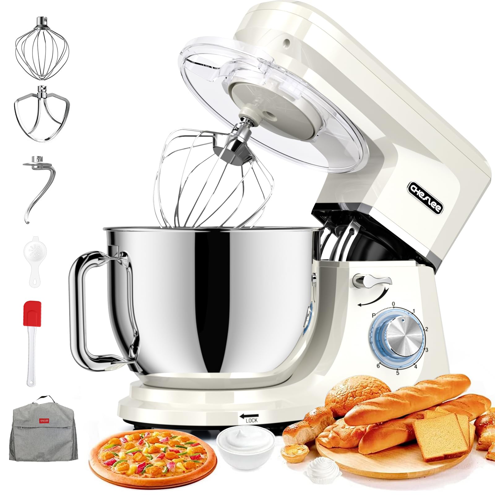 CHeflee Impastatrice Planetaria 2000W Impastatrice Professionale,7,2 L Ciotola in Acciaio inox,6 Velocità,Ad Coperchio Antipolvere con,Sbattitore,Frusta,Gancio Per,Alta Potenza Multifunzione Mixer ﻿