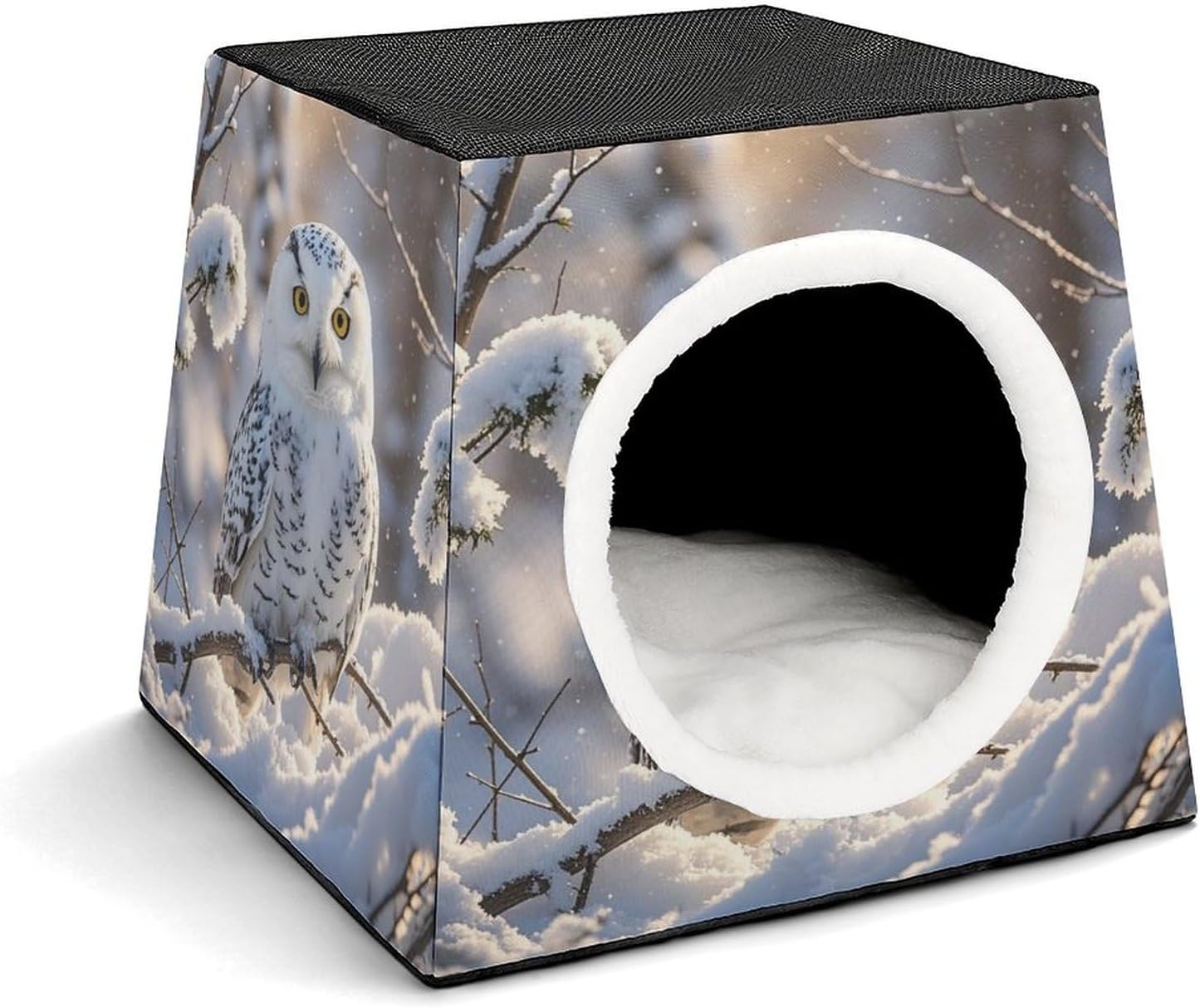 Pet Sleeping Nest Bed, Winter White Owl Printed Dog House Cat Nest, Winter Pet House are Suitable for Most Cats, Dogs, and Other Small Pets