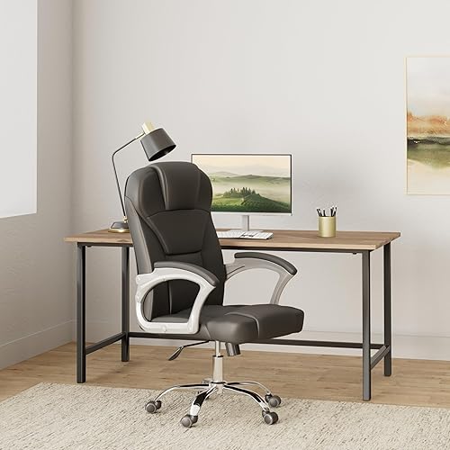 Miniatura 2 de Comfty Reposacabezas acolchado y base cromada Deluxe silla de oficina de cuero ejecutivo, 41.34-45.23 pulgadas, negro