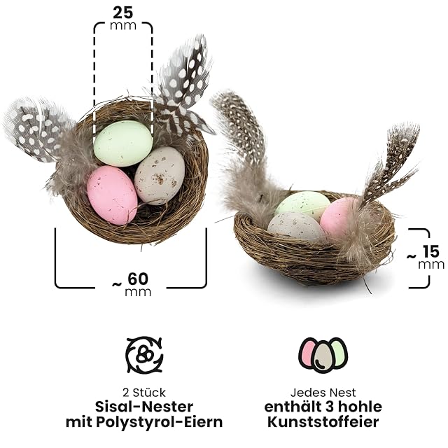 Foto 2 de 2 de Netuno 2 Mini nidos Decorativos pájaros Huevos Pascua sisal 6 cm Nido Primavera hogar jardín Mesa…