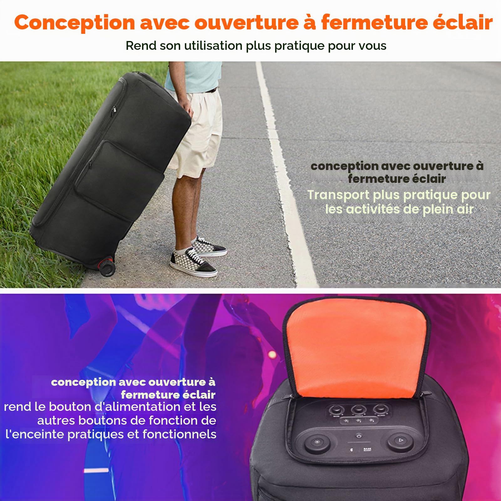 Housse anti-poussière pour haut-parleur de voyage compatible avec JBL PartyBox 710, housse de protection anti-poussière avec plusieurs ports pour ranger microphones et accessoires