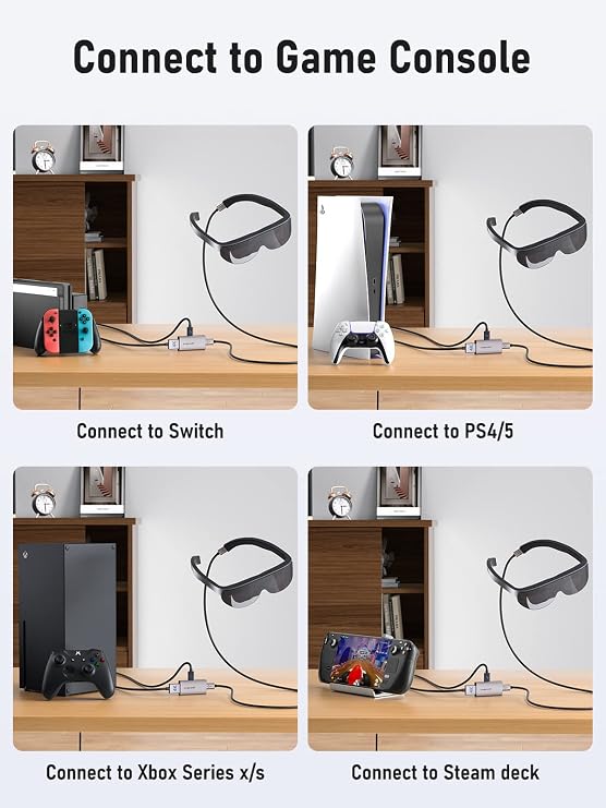 Lemorele 4K 60Hz HDMI to USB C Adapter with Power Supply for AR Glasses | For Switch/PS5/Xbox/Steam Deck Dock; XREAL Air, Rokid, RayNeo AR Glasses & USB-C Portable Monitors, Plug and Play