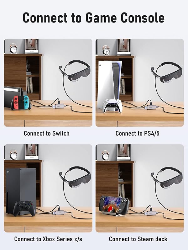 Lemorele HDMI to USB C Adapter 4K@60Hz, for Connecting Switch Base/PS5/PS4/Xbox/Steam Deck Base to USB-C AR Glasses Like XREAL Air, Rokid, Compatible with RayNeo, Plug and Play by Lemorele - Image 6