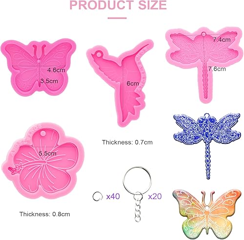 Miniatura 2 de Kit de 64 moldes de resina epoxi, moldes de silicona con forma de flor de cerezo para moldes de fundición epoxi de resina con agujero, llavero y