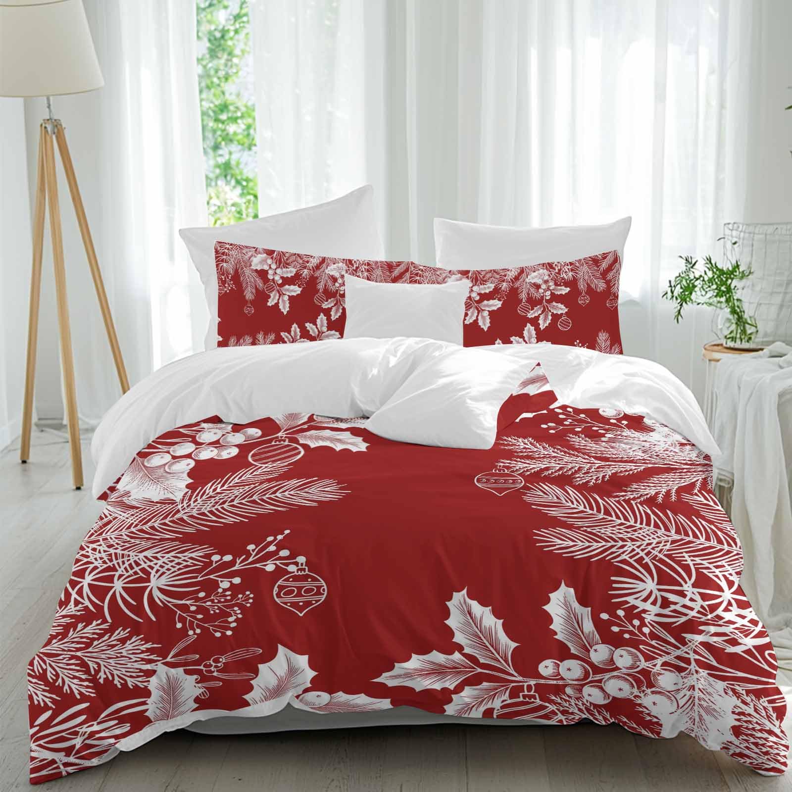 Christmas Pine Bed Duvet Cover Full Size Washed Patterned Textured Duvet Cover Sets with Zipper Tiers Microfiber Soft