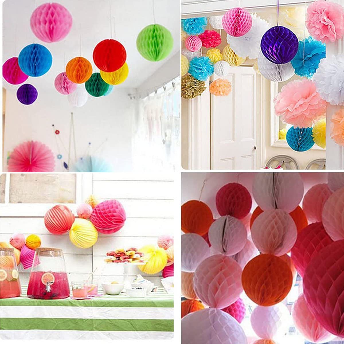 12 Boules En Papier Nid D'abeille - Tailles 15, 20, 25 Cm - Rose - Pour Décoration Fête, Mariage, Anniversaire