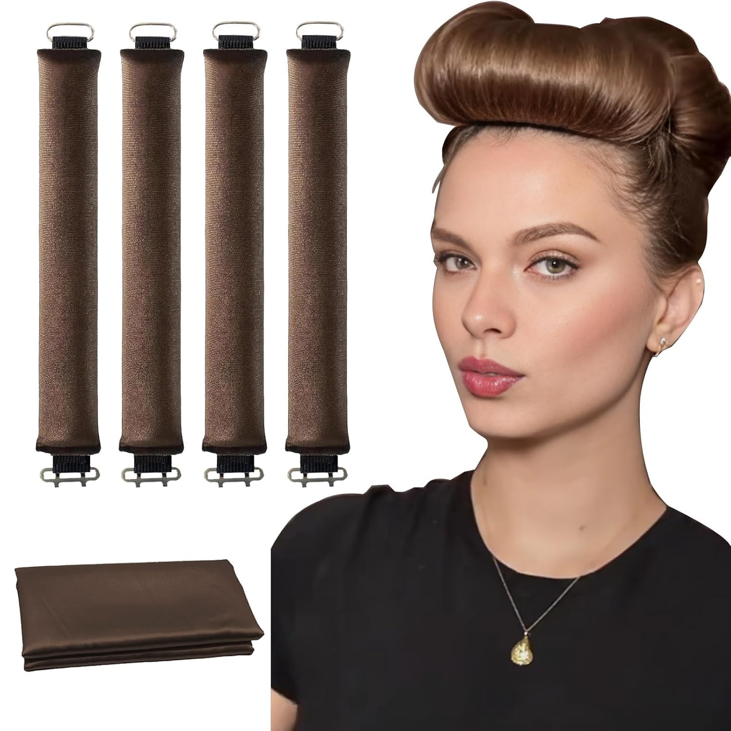 Heatless Curlers, 4PCS Brown Heatless Curls, Heatless Blowout Rods, Overnight Blowout Rods for All Curls Hair Types DIY Hair Styling
