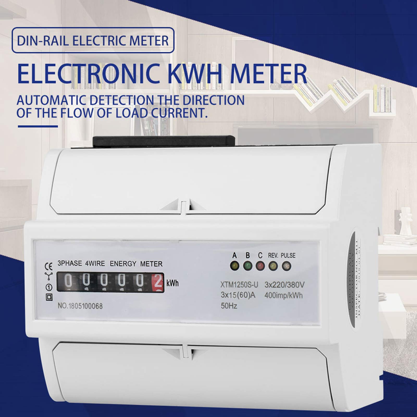 Contatore di energia su guida DIN trifase, 1 pz 3 x 220V/380V Contatore digitale trifase a 4 fili 7P Contatore elettrico su guida DIN Contatore KWh elettronico(15 (60) A.)
