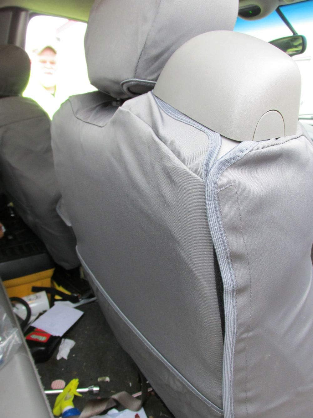 Durafit Seat Covers Made to fit F150 Regular and Super Cab Front Low Back 40/60 Split Seat with Integrated Seat Belts and Opening Console Exact Fit Seat Covers in Gray Automotive Twill