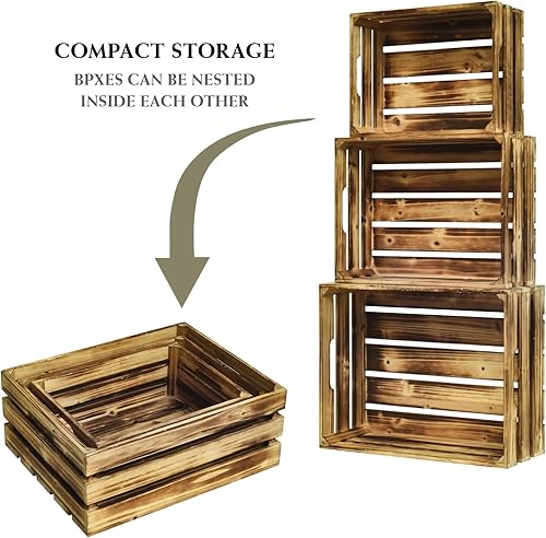 Miniatura 5 de Juego de 3 cajas de madera, cajas grandes de madera rústica para decoración, exhibición, cajas de almacenamiento, cajas de madera marrón para