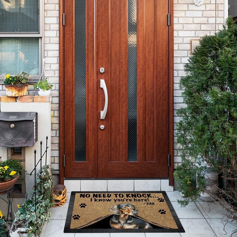 Personalized Door Mat with Watercolor Dog Boxer Welcome Floor Mat No Need to Knock I Know You're Here Decorative Doormat for Dog Lover 27.5" x 17.7"
