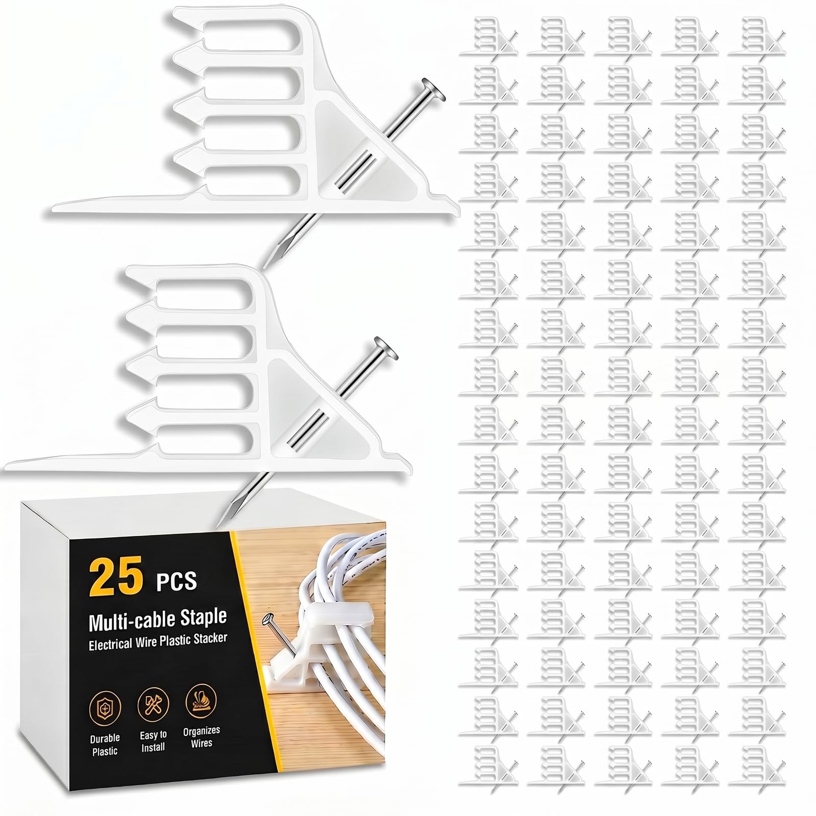 100 Pcs Cable Stacker Wire Staples, Plastic Clips with Nail, White — Amazon image 9
