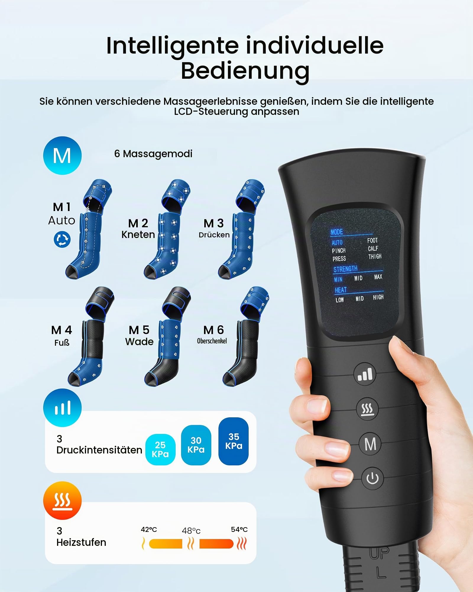 COMFIER Beinmassagegerät mit Wärme und Kompression, 3-in-1 Fuß- und Beinmassagegerät, 6 Modi, 3 Intensitätsstufen und Wärmetherapie, Geschenke für Mama und Papa