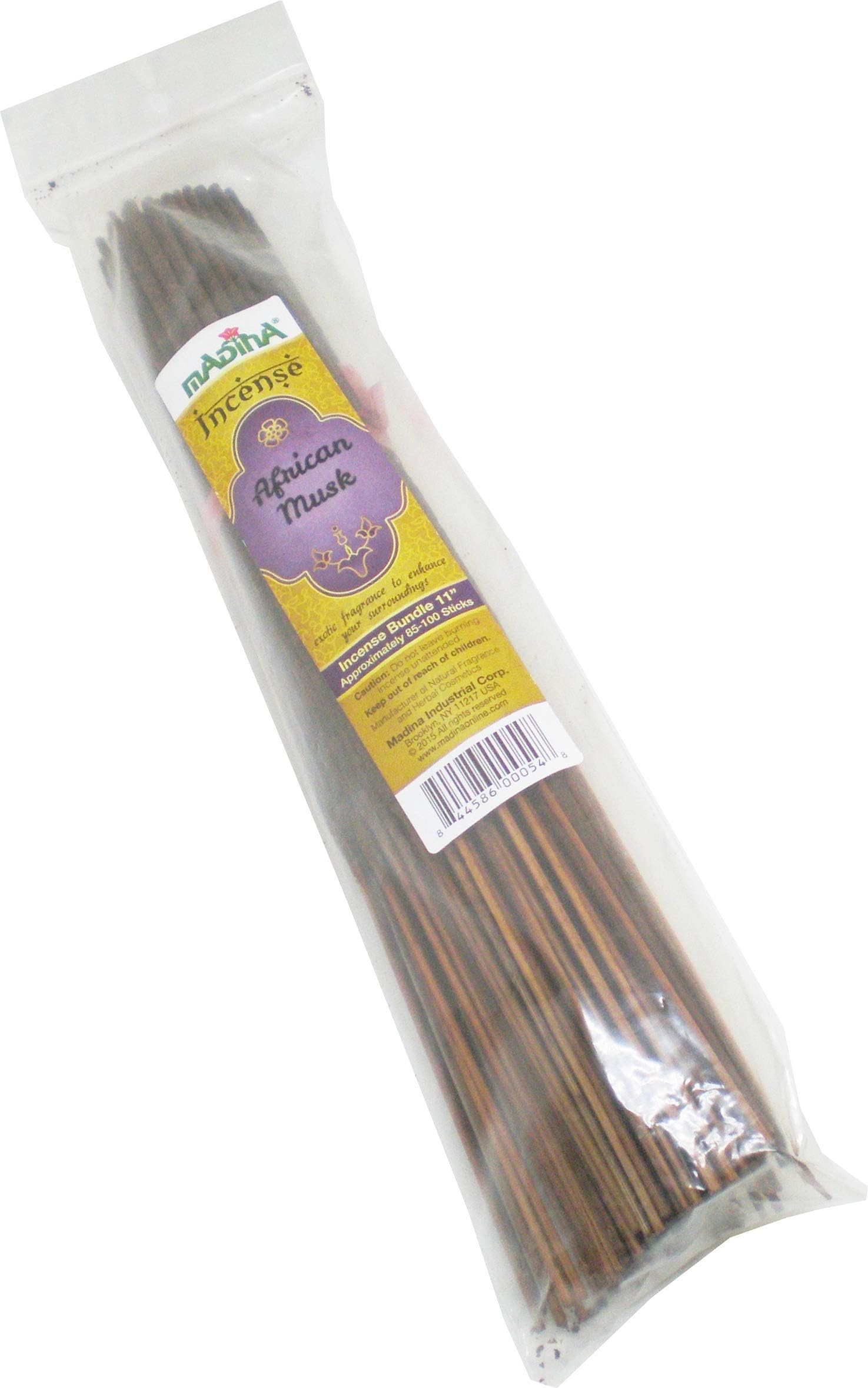 Cultural Exchange Madina African Musk Scented Fragrance Incense Stick Bundle [85 Sticks Per Pack - Brown - 11"]