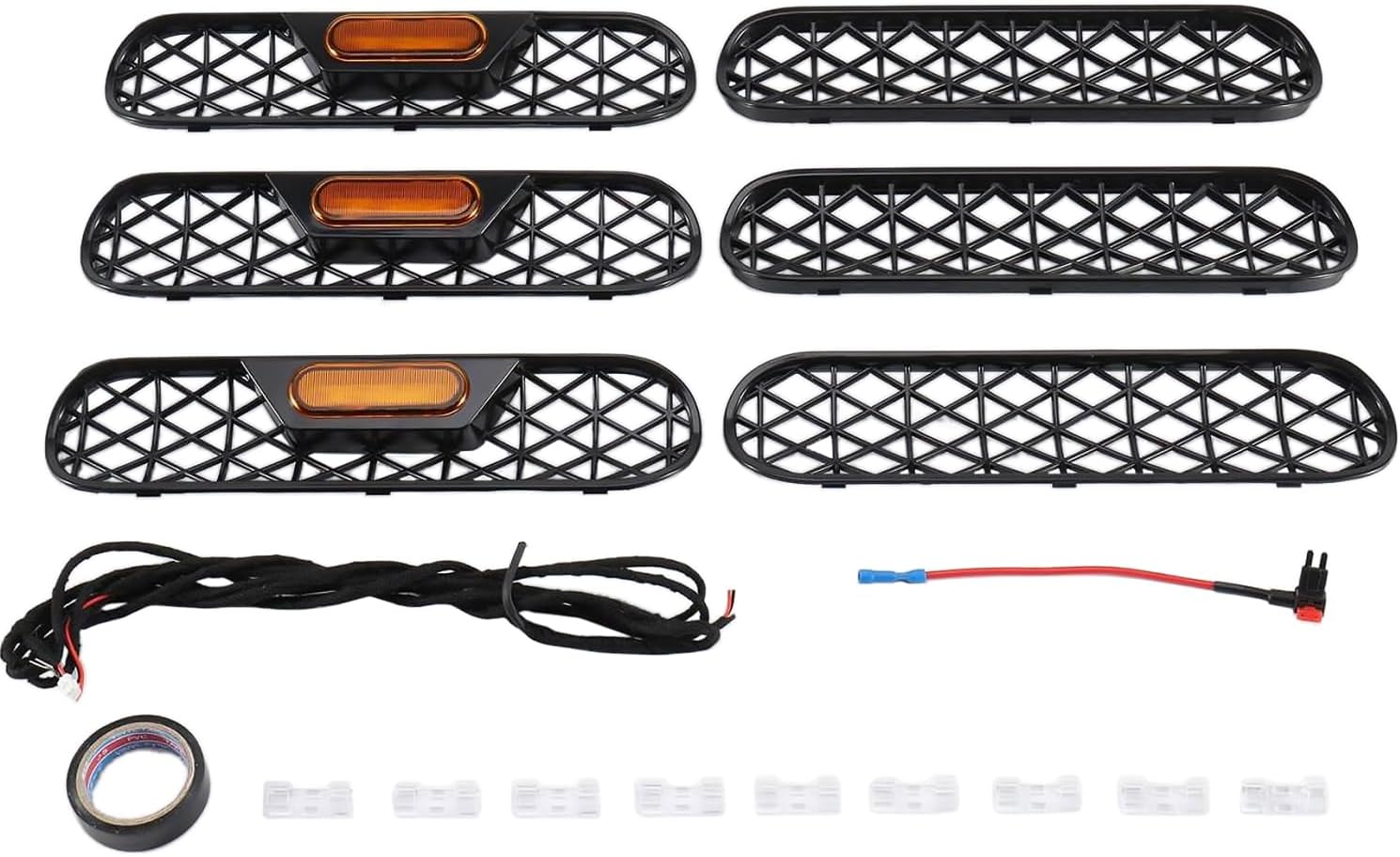 6PCS Front Mesh Grille Inserts with Amber Light for Big Bend Outer Banks 2/4 Door 2021-2025 Car Exterior Accessories Grill Frame Trim Covers