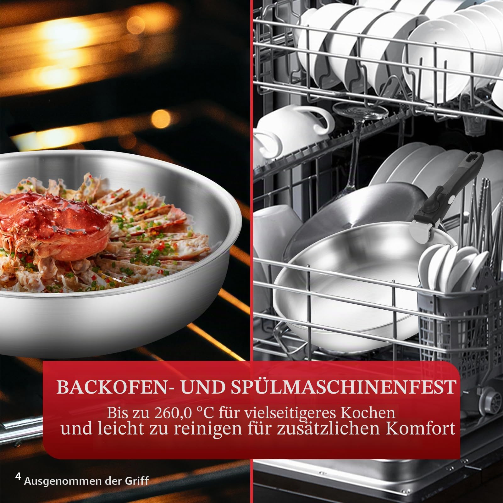 Inqibee Pfannenset mit Abnehmbarem Griff, Edelstahl Topfset für Induktion mit Deckel, 16+22+28cm Kochtopf Set aus Edelstahl, Stapelbarer Kochtopf & Bratpfanne, Backofenfest & Spülmaschinenfest