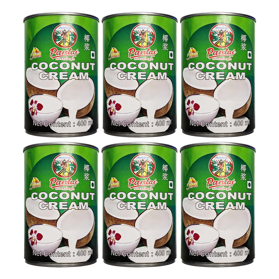 Pantai Coconut Cream (6 Pack) | Thai Cuisine | Contains Coconut extracts & Water | Use as Ingredient or Condiment with Meat, Vegetables & Curries | Vegan Ingredients (6 * 400ml)