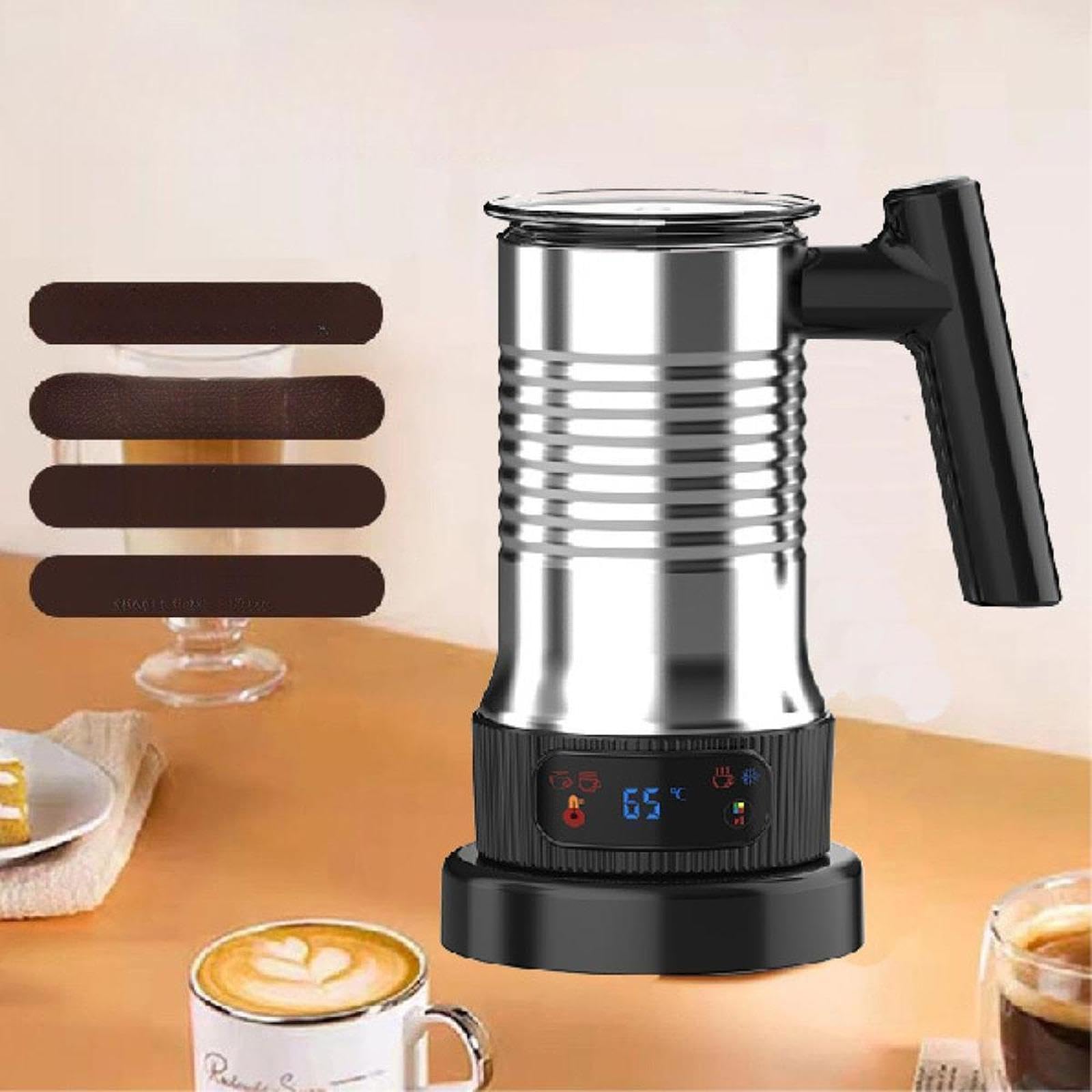 Espumador de Leche Eléctrico con Calentamiento Automático, Depósito de Acero Inoxidable de 475 Ml, Controles Sencillos, Apto para, Latte Y C