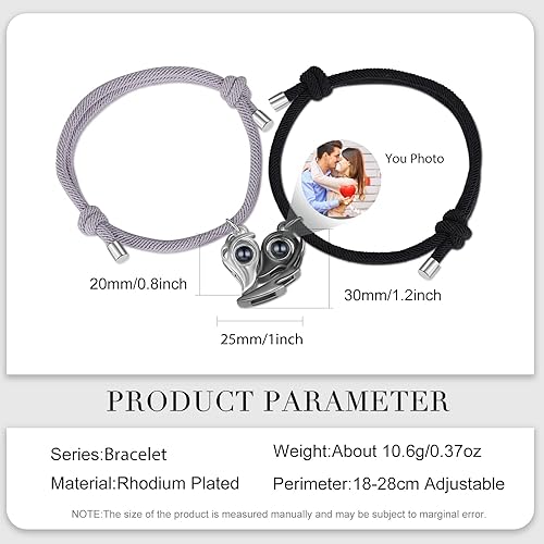 Miniatura 3 de Pulsera personalizada con imagen en el interior, pulseras personalizadas para parejas de proyección de fotos para él y ella, pulseras a juego para