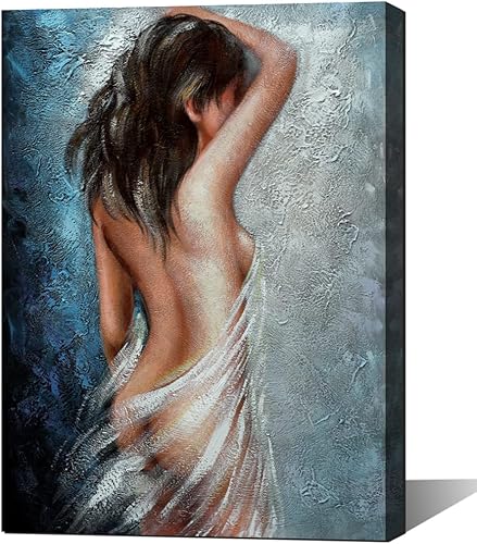 Arte de pared abstracto sexy de mujer desnuda, enmarcado, decoración moderna del hogar, 12 x 16 pulgadas, azul