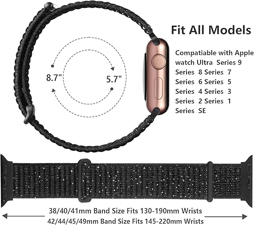 Miniatura 4 de Paquete de 3 correas deportivas de nailon compatibles con Apple Watch de 1.732 in 1.772 in 1.654 in 1.929 in 1.496 in 1.575 in 1.614 in, correa