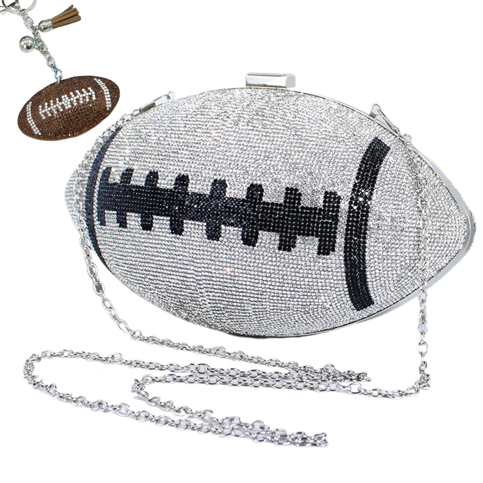 YILAF Rhinestone Football Purse – Shaped Rugby Quirky Bag Sparkling Clutch, Handbag & Pocketbook for Game Day