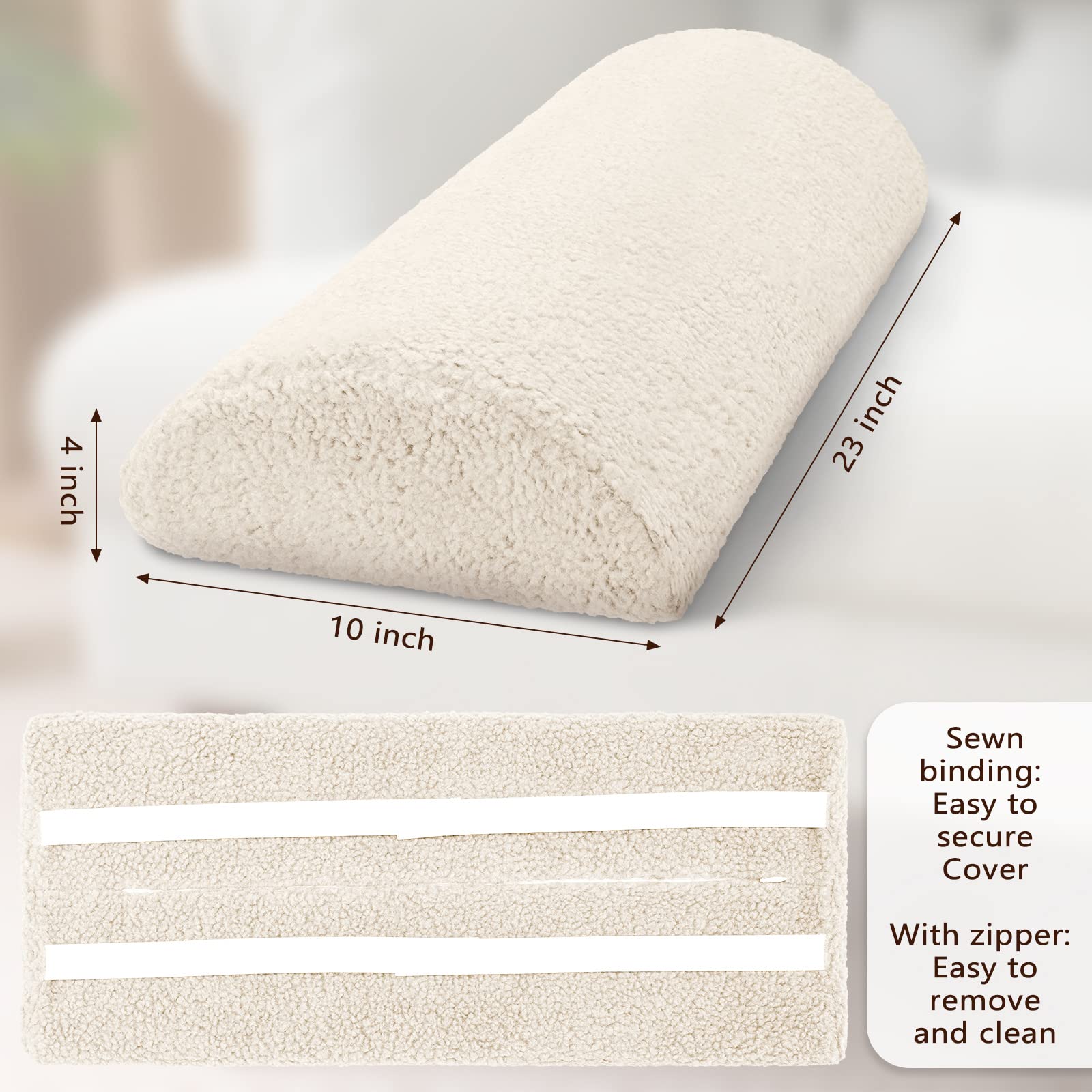 Wesiti Leg Pillows for Sleeping Sherpa Covered Foam Bolster Pillow Half Moon Foot Pillow Multi Purpose Recliner Leg Rest Cushion for Bed Chair Sofa Back Lumbar Support, 23 x 10 x 4 in (Beige,1 Pc)