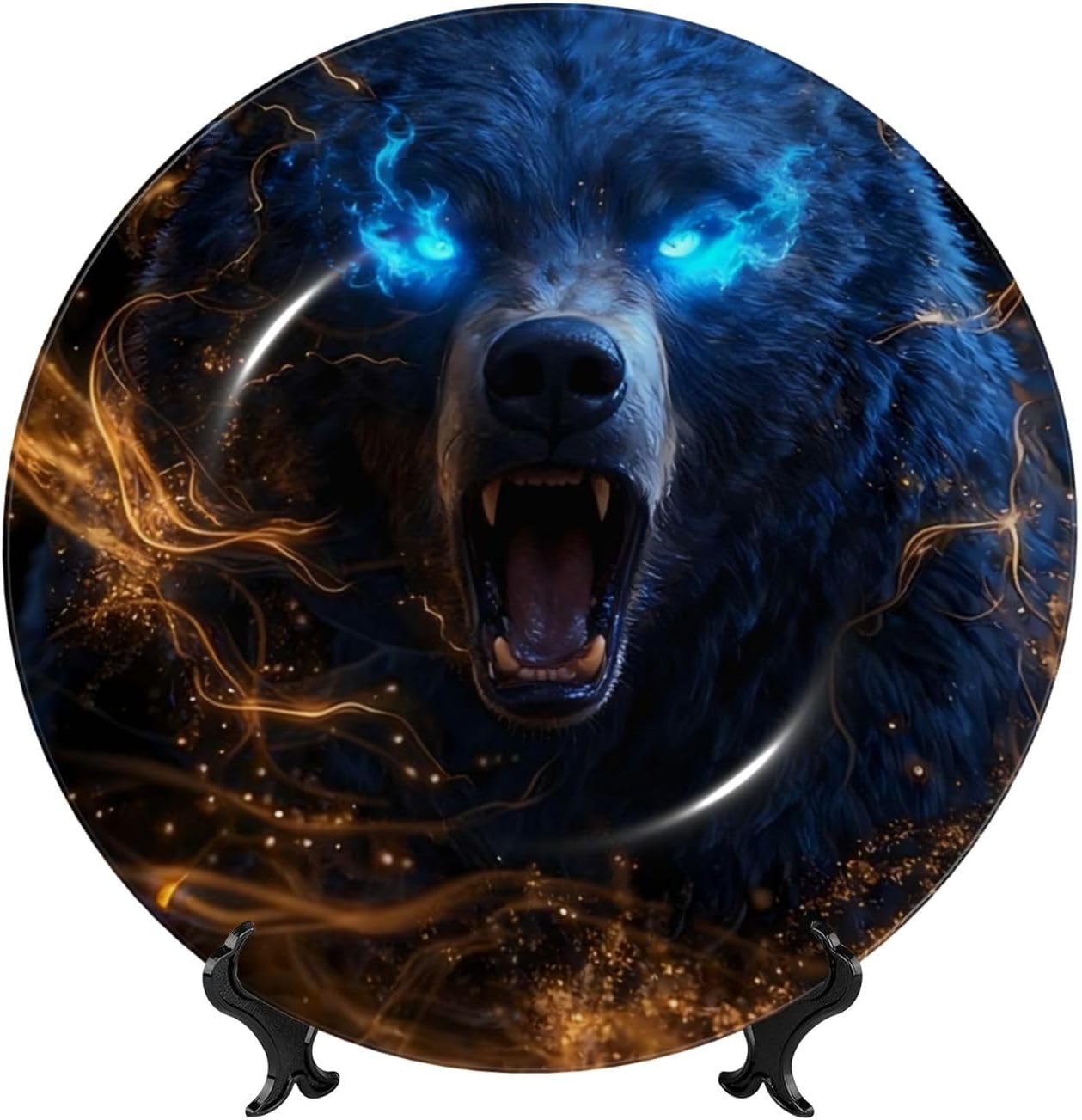Blue Light Bear Style Ceramic Plate Display Decorative Plate With Stand Wall Hanging Plate For Home Decor 10 Inch