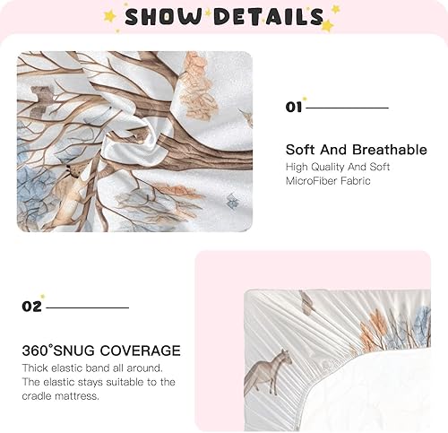 Miniatura 5 de Kigai Sábana bajera ajustable para cuna para niños y niñas, diseño de árbol de animales, suave, transpirable, unisex, para colchones estándar de