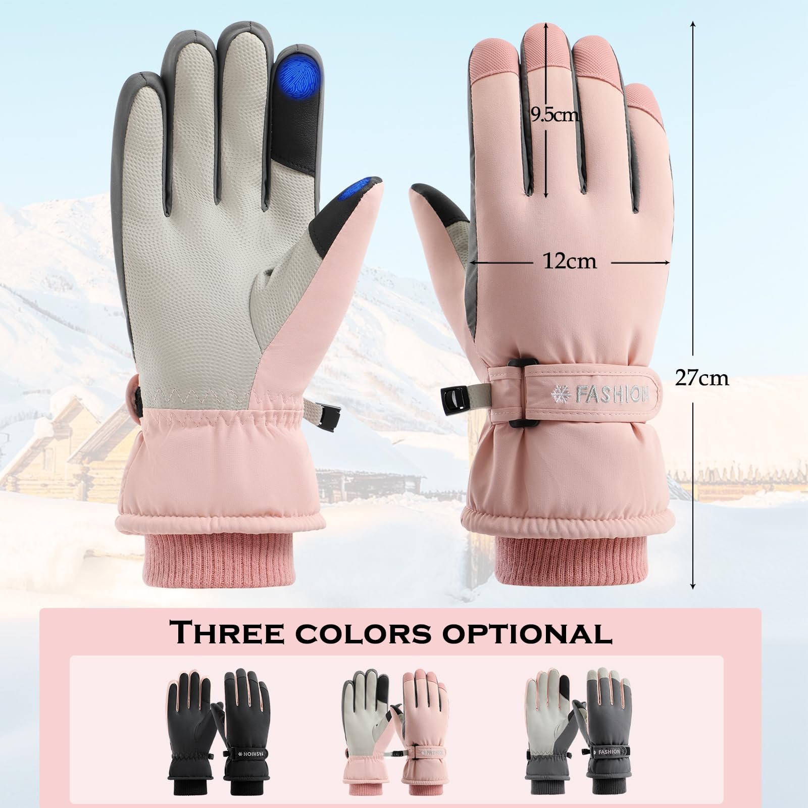wasserdichte Warme Ski Winterhandschuhe Damen,Wärmste wasserdichte Schneehandschuhe,Winddichte Touchscreen-Handschuhe für Skifahren,Schneemobilfahren Bergsteigen und Outdoor Sport (rosa) Fashion