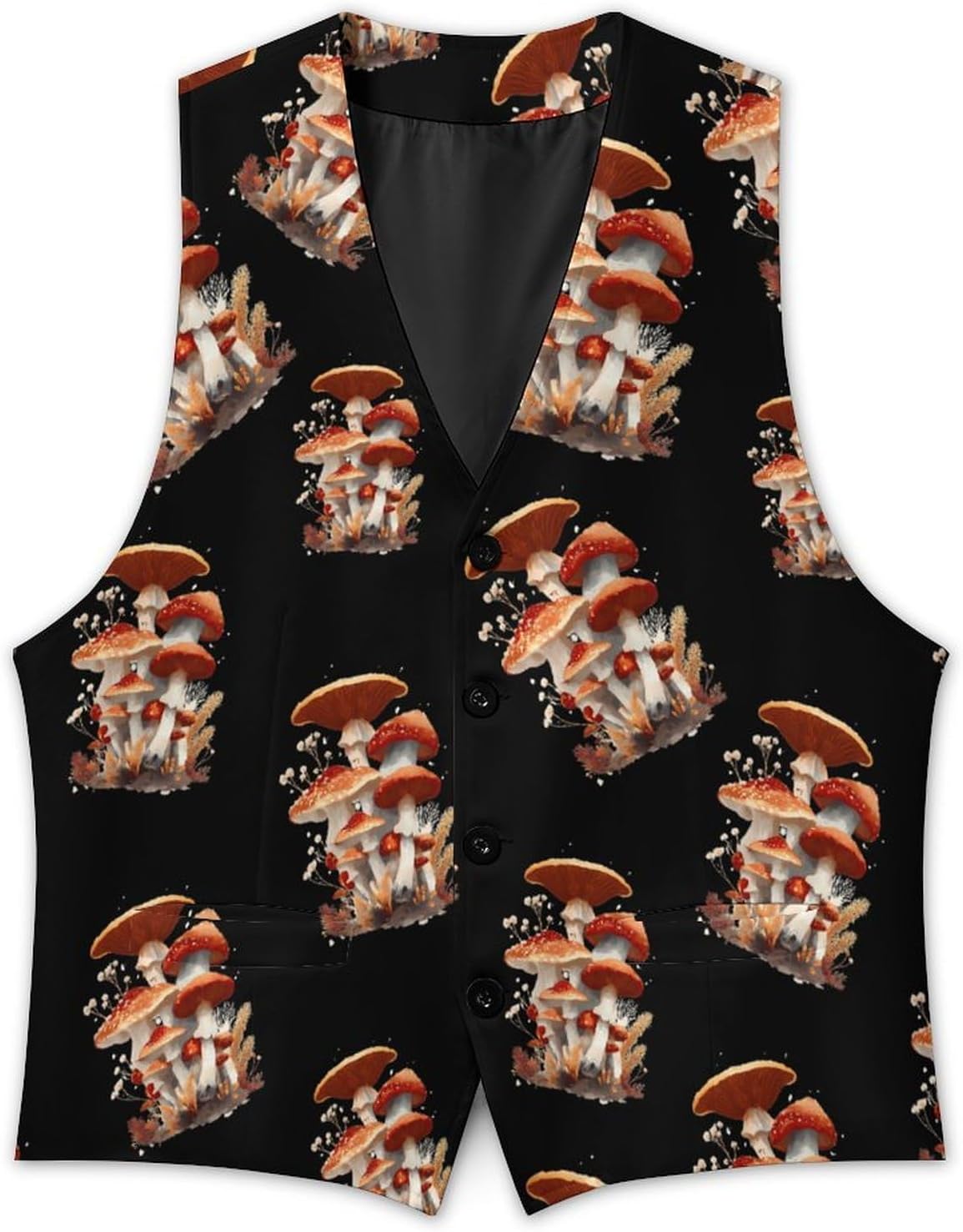 Woodland Mushrooms Casual Suit Vest for Men Tuxedo Waistcoat Formal Business Dress