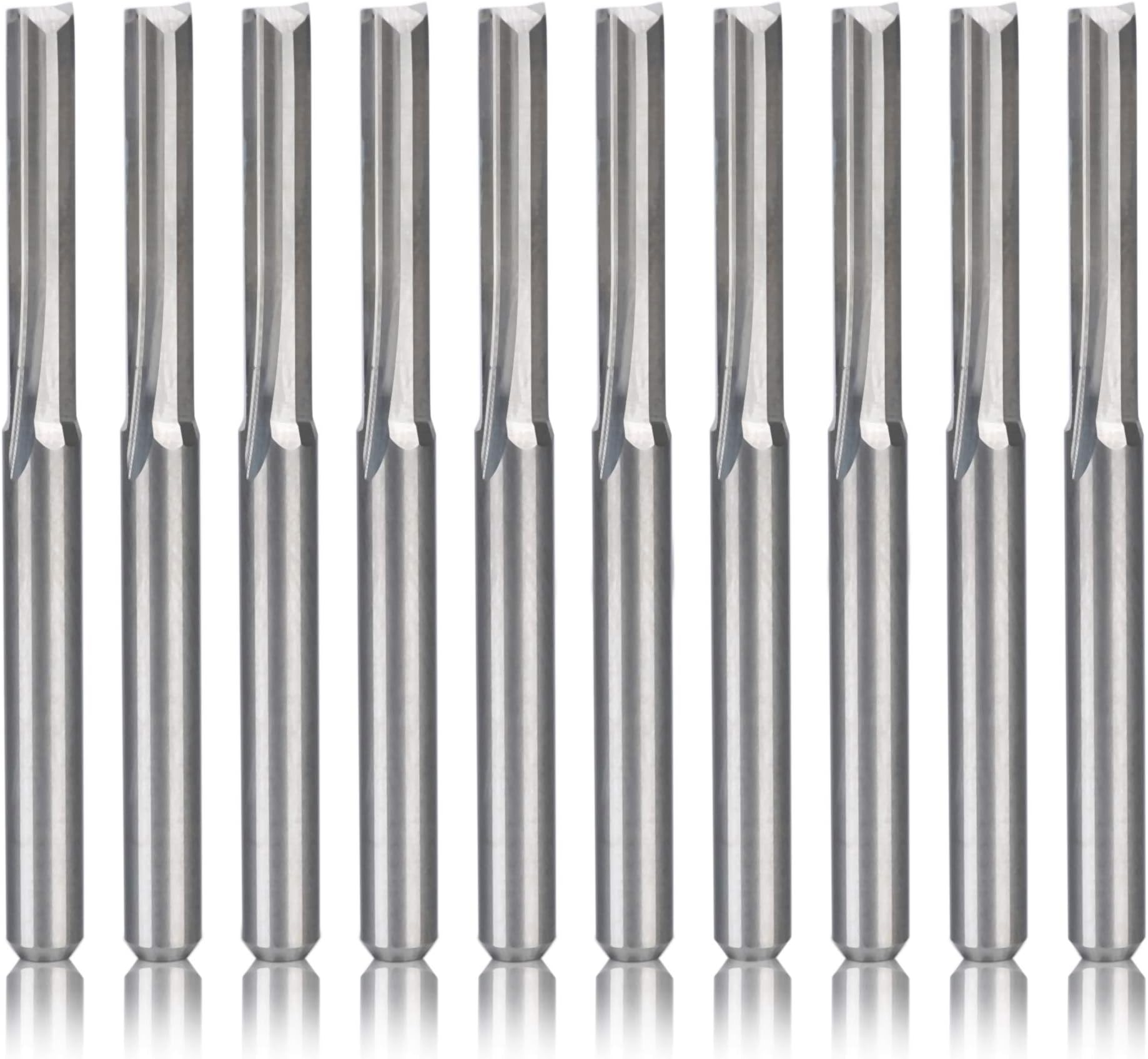 HQMaster CNC Router Bits Straight Router Bit 1/8" Shank Straight Flute End Mill Cutter 2-Flute Milling Cutting for MDF PVC Acrylic Chipboard Wood 10 Pack