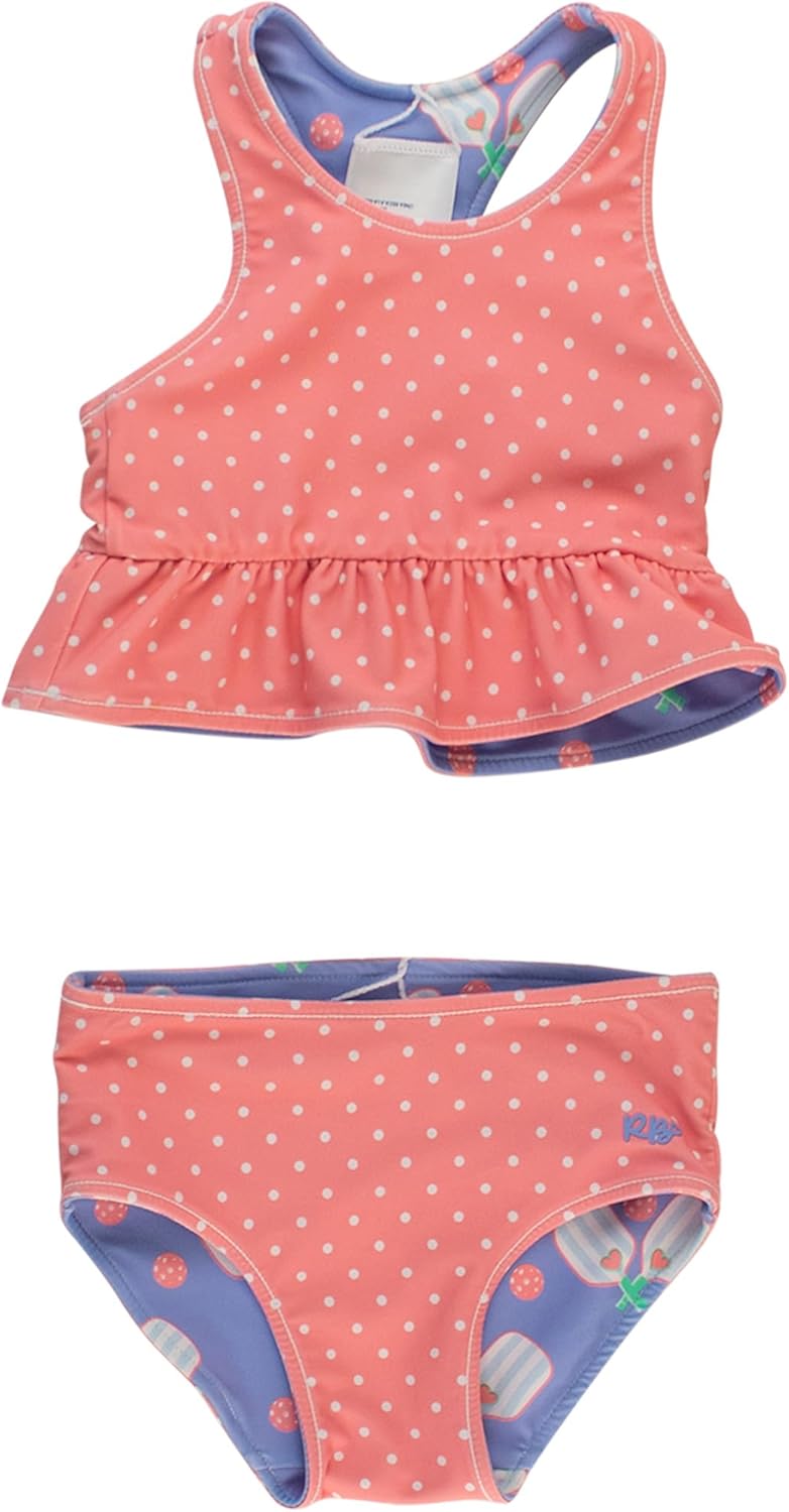 RuffleButts Baby/Toddler Girls UPF50+ Sun Protected Reversible Peplum 2 Piece Sleeveless Tankini