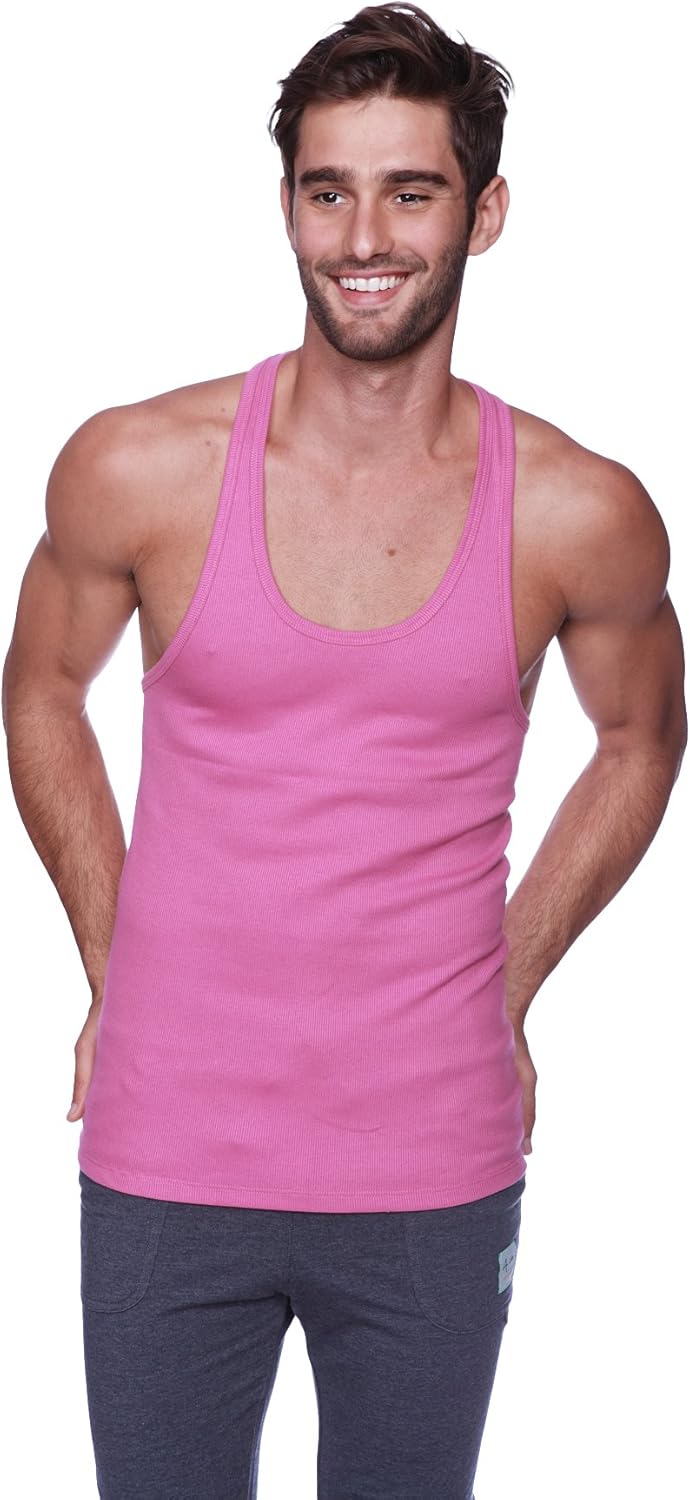 4-rth Men's Racerback Yoga & Gym Tank Top Lounge in Modal Rib Terry Made in America USA Stretch European style Fit