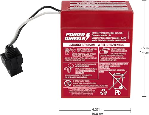 Miniatura 2 de Power Wheels Batería de repuesto recargable roja de 6 voltios para juguete Fisher-Price para preescolar y niños pequeños, color rojo