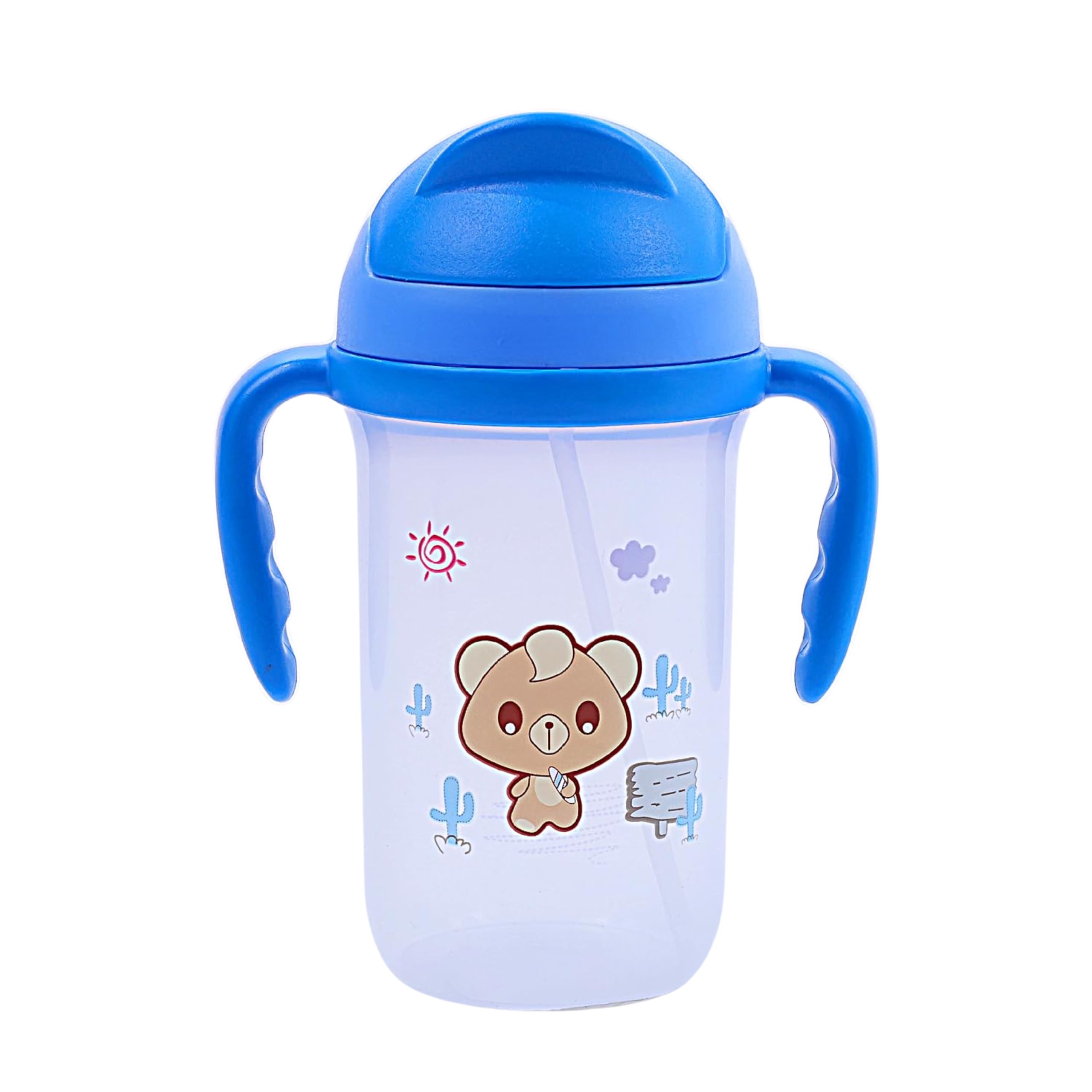 The Little Bunny Panda Printed Baby Sipper Bottle with Handle & Soft Silicone Straw - 350 ml | Anti Spill Sippy Cups for Newborns, Infants, Toddlers & Kids of 4+ Months | BPA Free & Non Toxic (Blue)-picture-11