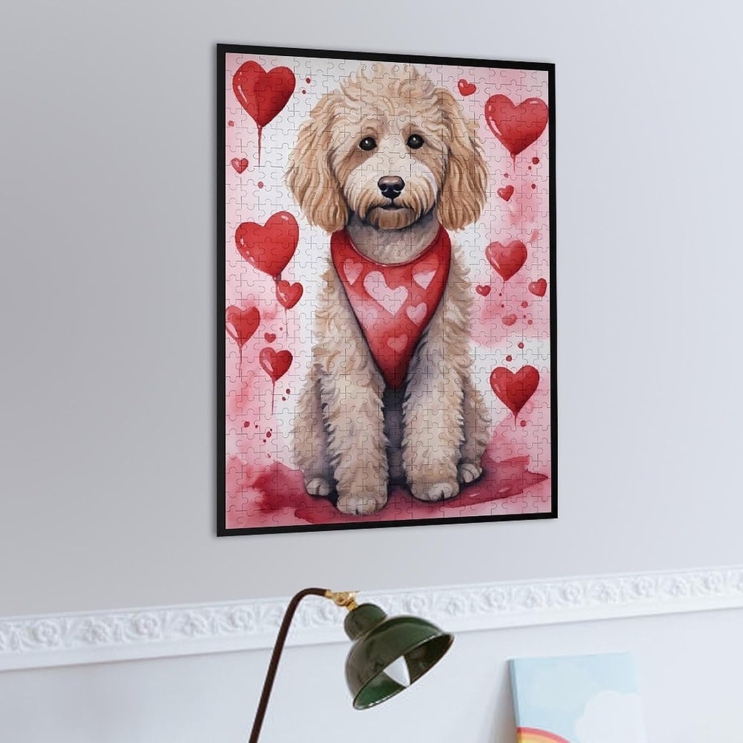 Goldendoodle Valentine Love Funny Wooden Jigsaw Puzzle Vertical Picture Puzzles Gifts for Women Men 300/500/1000 Pieces