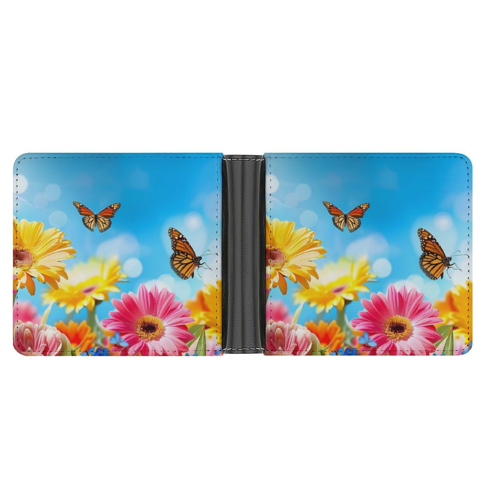 Monarch Butterfly Flowers Spring Funny Billfold Wallet Credit Card Holder Slim Passcase Pouch Purse for Men Women